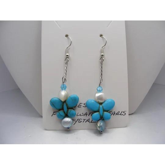 Magnesite Butterfly and Freshwater Pearl earrings