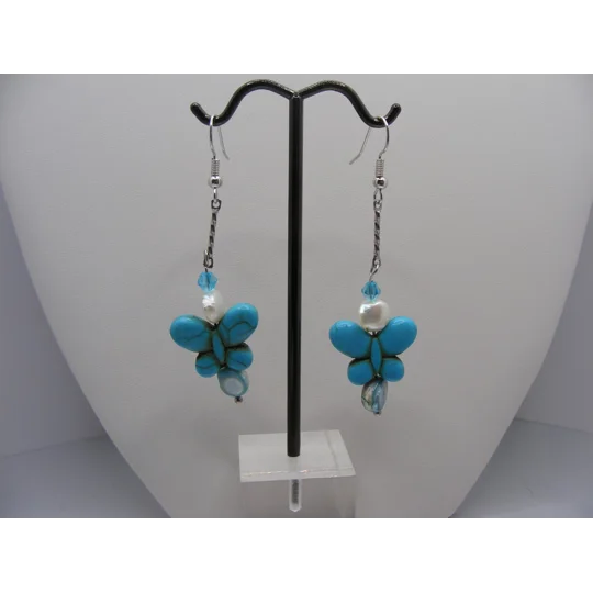 Magnesite Butterfly and Freshwater Pearl earrings