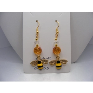 Pressed Glass Crystal earrings with Bee charm
