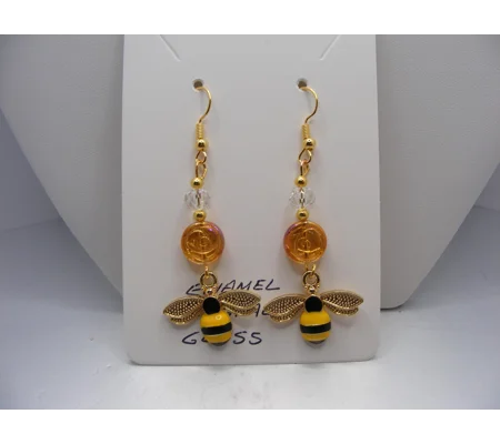 Pressed Glass Crystal earrings with Bee charm