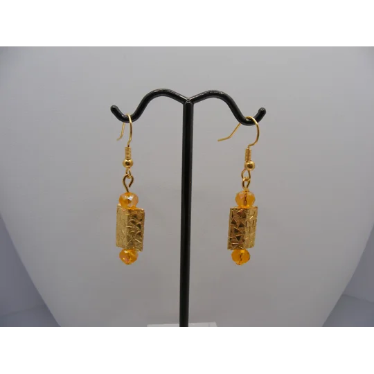 Embossed Brass and Crystal earrings - Choice of Crystal Color