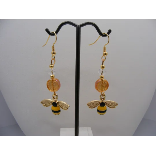 Pressed Glass Crystal earrings with Bee charm