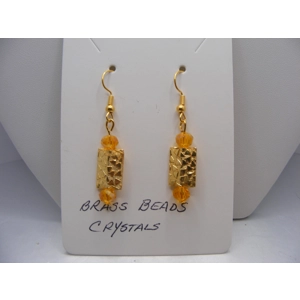 Embossed Brass and Crystal earrings - Choice of Crystal Color