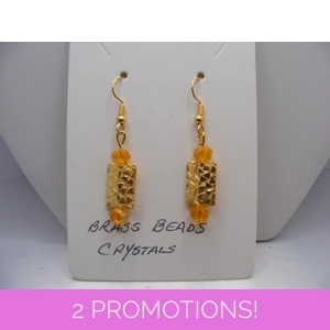 Embossed Brass and Crystal earrings - Choice of Crystal Color