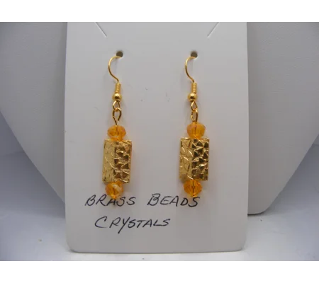 Embossed Brass and Crystal earrings - Choice of Crystal Color