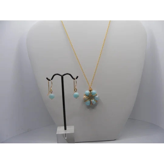 Sea Sediment Jasper Flower Necklace and Earring Set