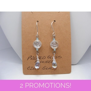 Pressed Glass Flowers with Czech Glass and Crystal earrings