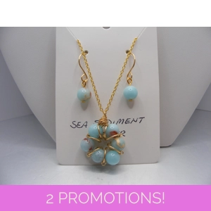 Sea Sediment Jasper Flower Necklace and Earring Set