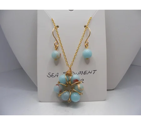 Sea Sediment Jasper Flower Necklace and Earring Set