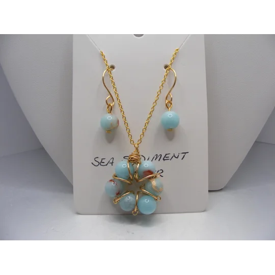 Sea Sediment Jasper Flower Necklace and Earring Set