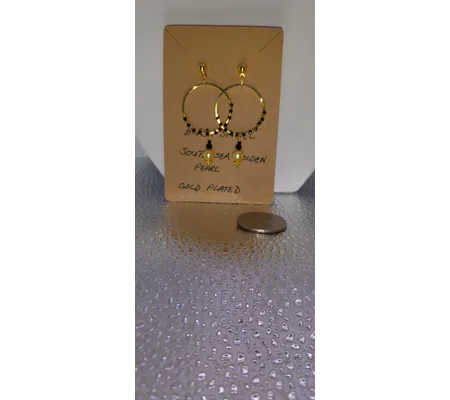 Black Spinel and Gold Shell Pearl Earrings