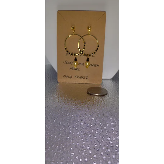Black Spinel and Gold Shell Pearl Earrings