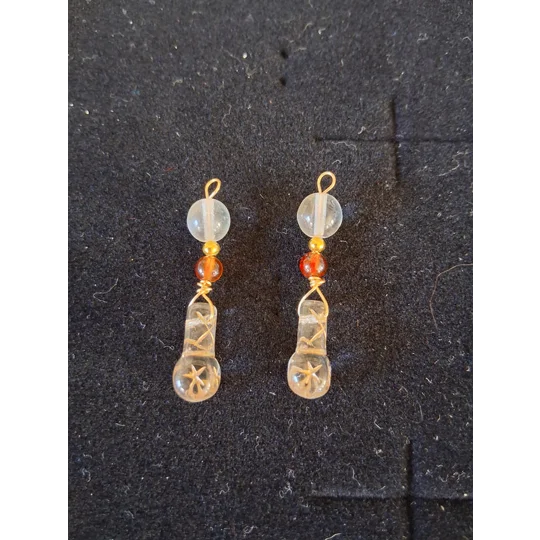 Hessonite Garnet + Czech Glass Earring Charms