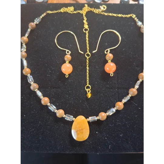 Heal Me Golden Healer Crystal and Jasper Necklace Set