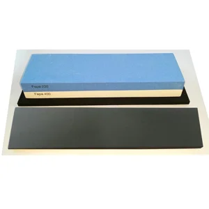 Messer-Schärf-Set, 3-teilig, 6cm breiter Korund FEPA 220/400/3L mit behandeltem Abziehleder