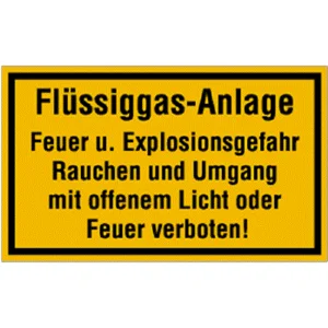 Schild Flüssiggasanlage Feuer Explosionsgefahr Rauchen verboten Folie 250x150 mm