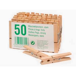 50 Stück Holz Wäscheklammern natur / gesteckt geschrumpft Heckmann Germany