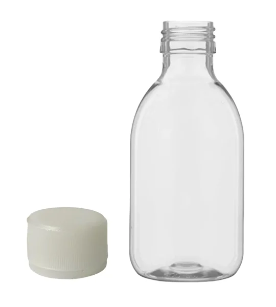250ml clear PET Gatsby Round Juice Bottles with 28mm Juice cap