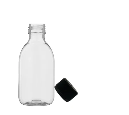 150ml clear PET Gatsby Round Juice Bottles with 28mm Juice cap