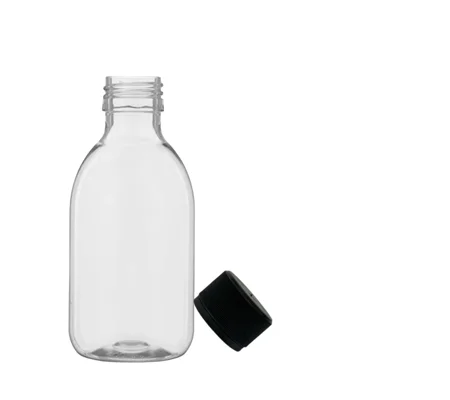 250ml clear PET Gatsby Round Juice Bottles with 28mm Juice cap