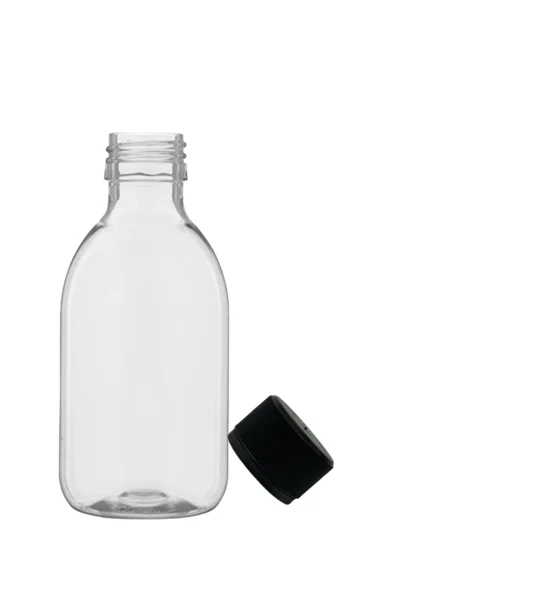250ml clear PET Gatsby Round Juice Bottles with 28mm Juice cap