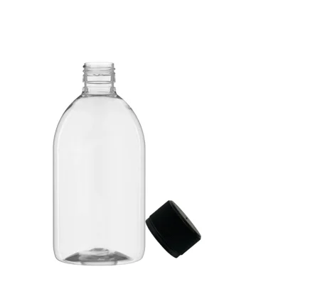 300ml clear PET Gatsby Round Juice Bottles with 28mm juice caps