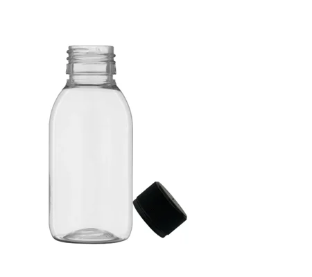 100ml clear PET Gatsby Round Juice Bottle with 28mm juice cap