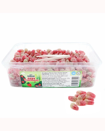 Candy Realms Fizzy Strawberries 1p Tub 1.02kg Candy Realms Fizzy Strawberries 1p Tub 1.02kg