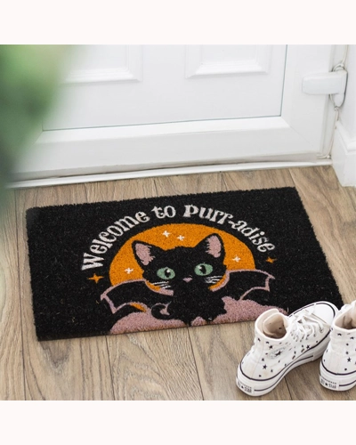 Black Welcome to Purr-adise Cat Doormat Black Welcome to Purr-adise Cat Doormat