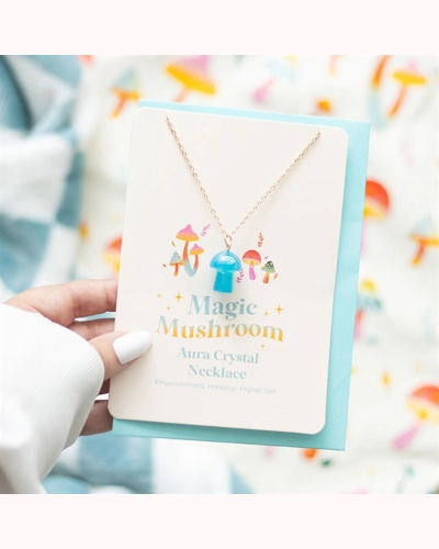 Blue Aura Crystal Mushroom Necklace Greeting Card Blue Aura Crystal Mushroom Necklace Greeting Card