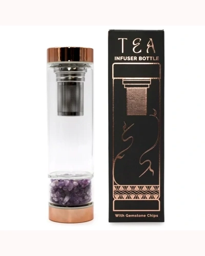 Crystal Glass Tea Infuser Bottle - Rose Gold - Amethyst Crystal Glass Tea Infuser Bottle - Rose Gold - Amethyst