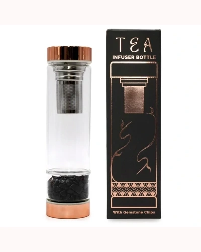 Crystal Glass Tea Infuser Bottle - Rose Gold - Onyx Crystal Glass Tea Infuser Bottle - Rose Gold - Onyx