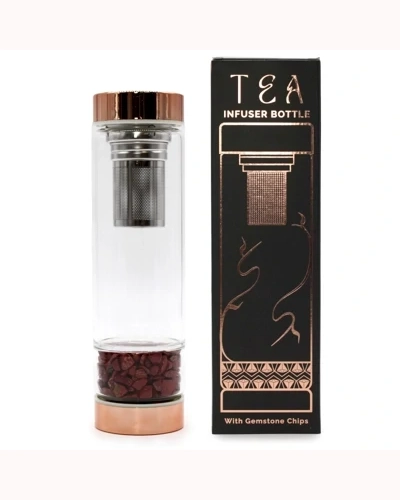 Crystal Glass Tea Infuser Bottle - Rose Gold - Red Jasper Crystal Glass Tea Infuser Bottle - Rose Gold - Red Jasper
