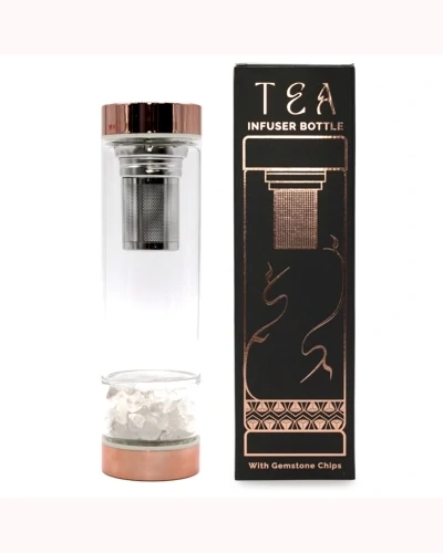 Crystal Glass Tea Infuser Bottle - Rose Gold - Rock Quartz Crystal Glass Tea Infuser Bottle - Rose Gold - Rock Quartz