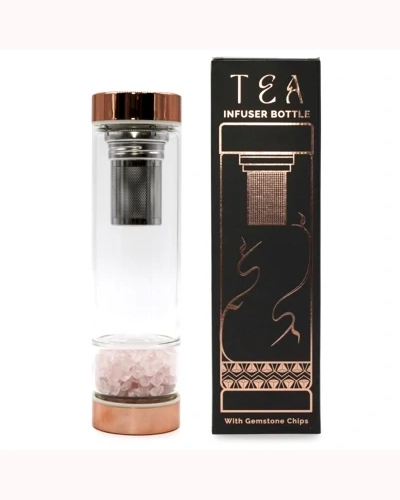 Crystal Glass Tea Infuser Bottle - Rose Gold - Rose Quartz Crystal Glass Tea Infuser Bottle - Rose Gold - Rose Quartz