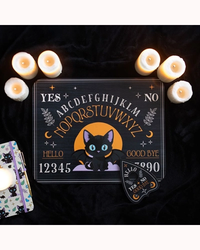 Cute and Creepy Bat Cat Talking Board with Planchette Cute and Creepy Bat Cat Talking Board with Planchette