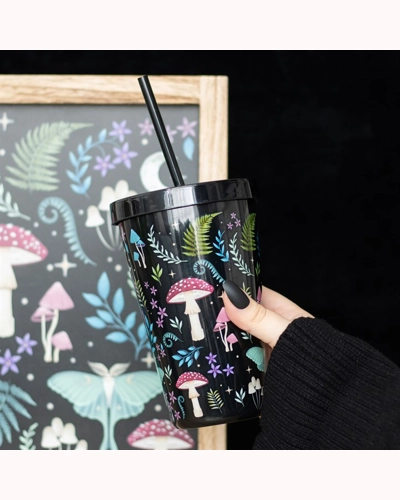 Dark Forest Print Plastic Tumbler with Straw Dark Forest Print Plastic Tumbler with Straw
