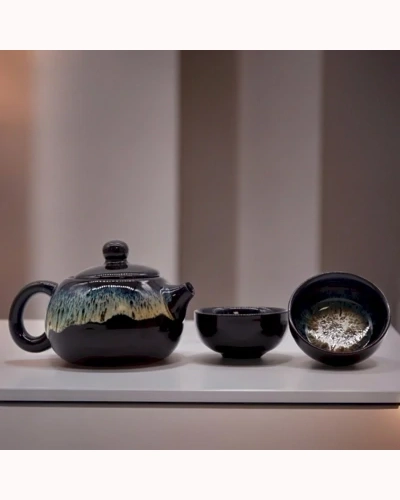 Herbal Black Glaze Teapot Set - Pot & Two Cups Herbal Black Glaze Teapot Set - Pot & Two Cups