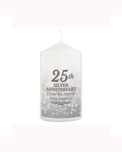 Personalised 25th Silver Anniversary Pillar Candle
