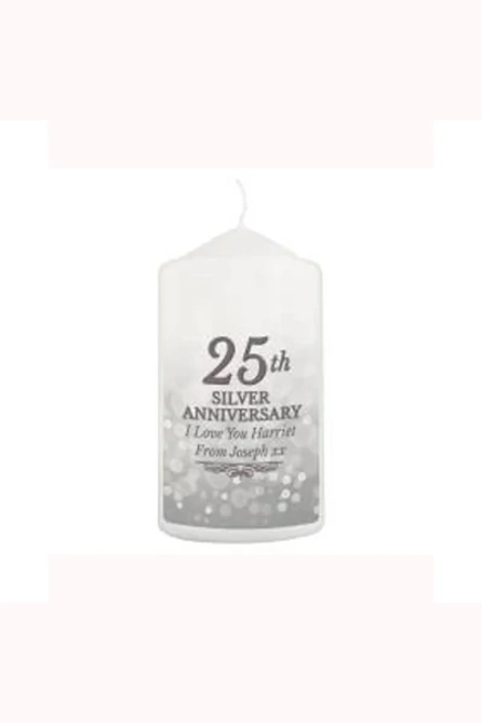 Personalised 25th Silver Anniversary Pillar Candle