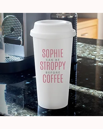 Personalised Pink Text Slogan Insulated Eco Travel Cup Personalised Pink Text Slogan Insulated Eco Travel Cup
