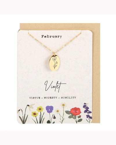 February Violet Birth Flower Necklace Card February Violet Birth Flower Necklace Card