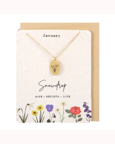 January Snowdrop Birth Flower Necklace Card January Snowdrop Birth Flower Necklace Card