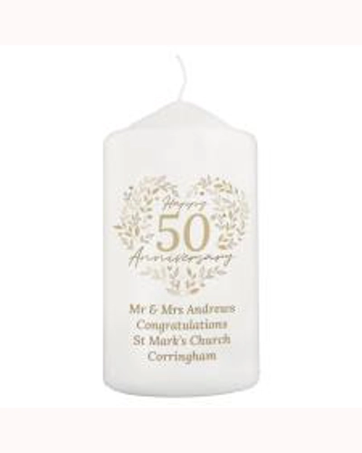 Personalised 50th Golden Wedding Anniversary Pillar Candle Personalised 50th Golden Wedding Anniversary Pillar Candle