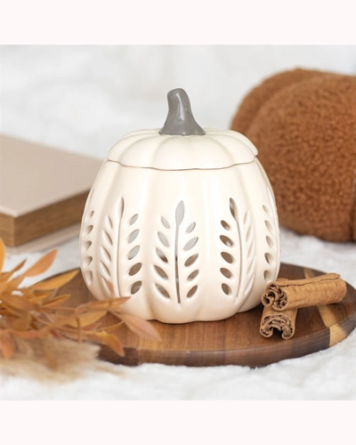Cream Leaf Cut Out Pumpkin Oil Burner and Wax Warmer Cream Leaf Cut Out Pumpkin Oil Burner and Wax Warmer