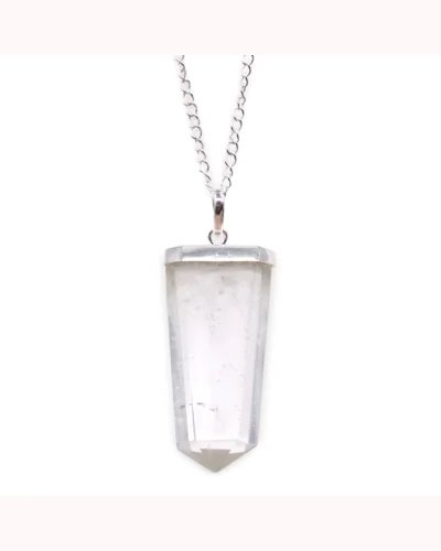 Gemstone Flat Pencil Pendant - Rock Quartz Gemstone Flat Pencil Pendant - Rock Quartz