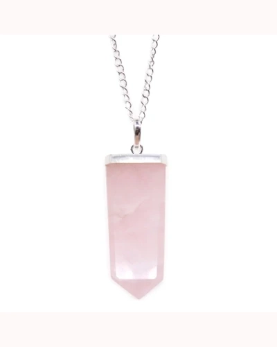Gemstone Flat Pencil Pendant - Rose Quartz Gemstone Flat Pencil Pendant - Rose Quartz