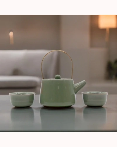 Herbal Jade Teapot Set - Pot & Two Cups Herbal Jade Teapot Set - Pot & Two Cups