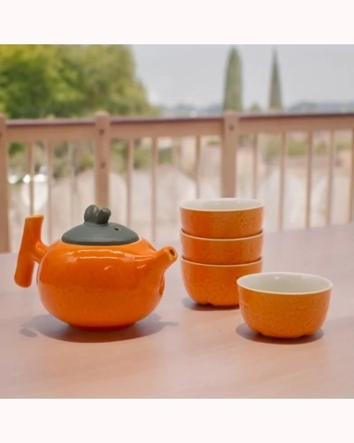 Herbal Orange Teapot Set - Pot & Four Cups Herbal Orange Teapot Set - Pot & Four Cups