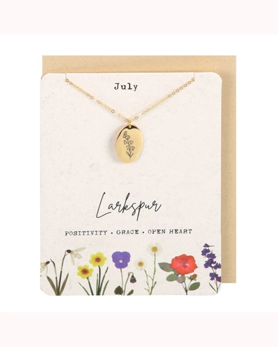 July Larkspur Birth Flower Necklace Card July Larkspur Birth Flower Necklace Card
